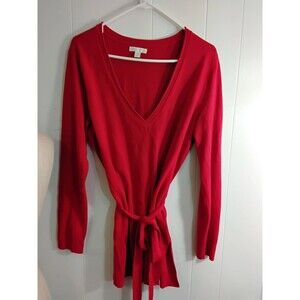 New York & Co Belted Pullover Red Sweater  Size XL